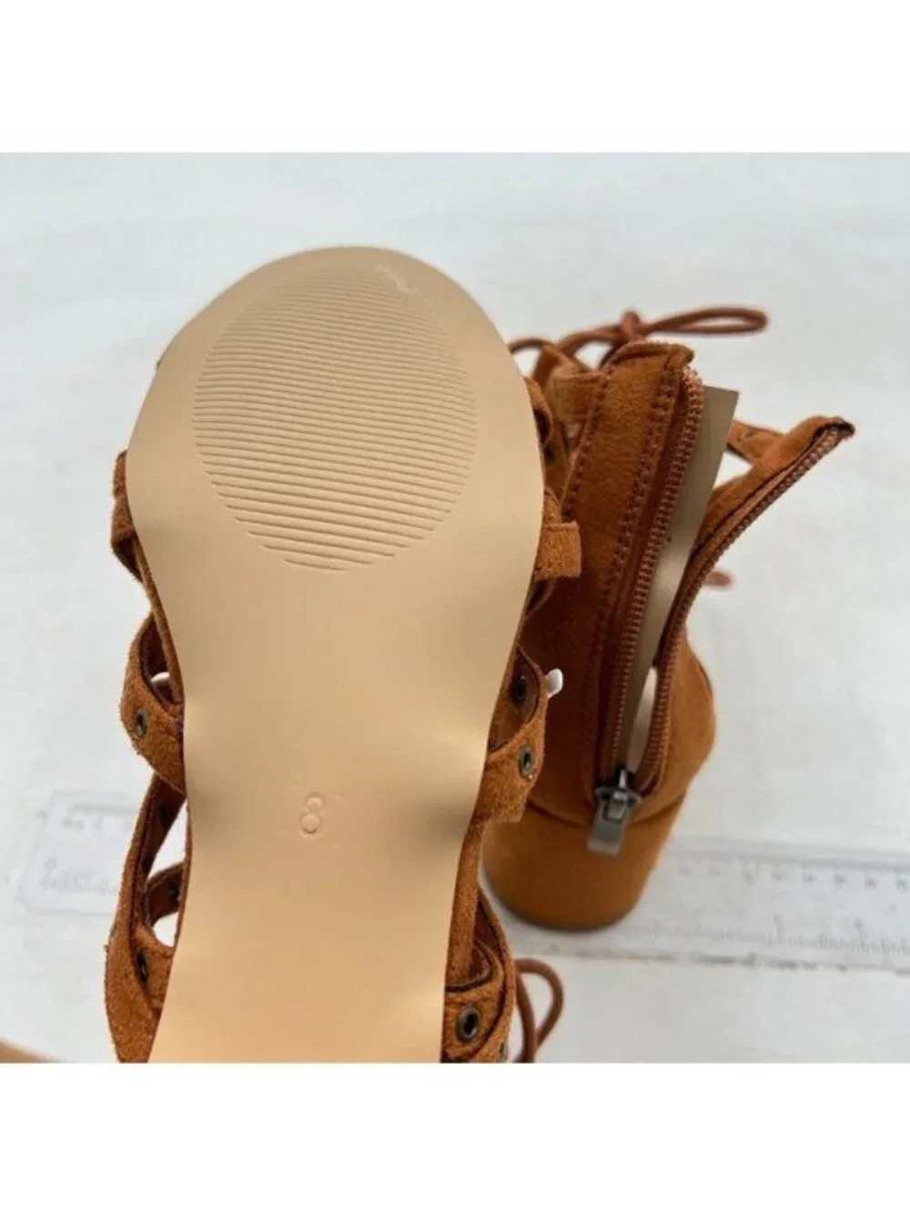 XYD Women Gladiator Caged Block Heel Sandals Open Toe Grommets Straps Brown